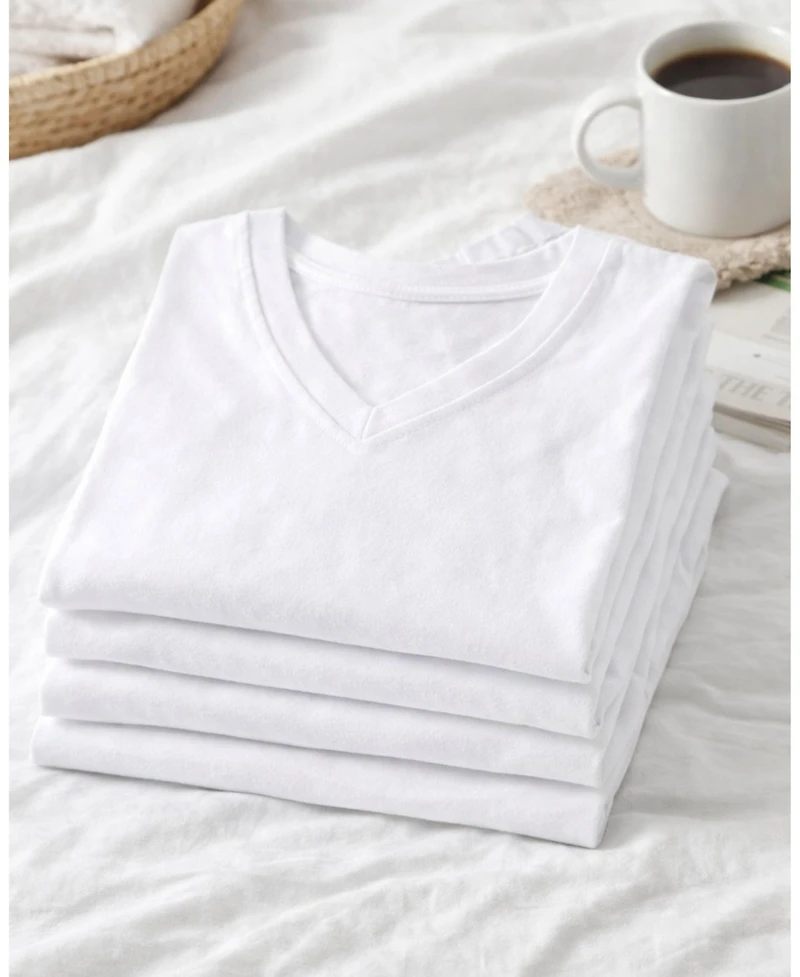 MeMoi Big Boys 4 Pack Cotton Rich V-Neck Short Sleeve Undershirts