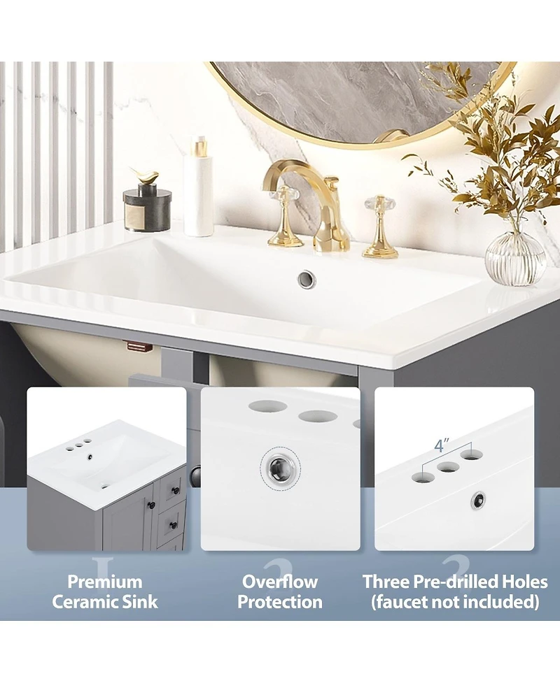 Sillysis 24" Bathroom Vanity with Sink, Modern Multi-Drawer Storage with Soft Close, Easy Assembly for Small Spaces-Sillysis