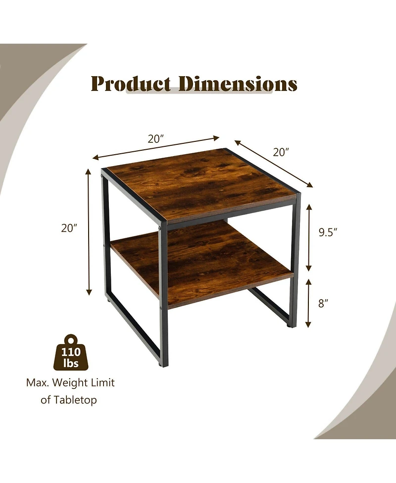 Gymax 2PCS 2-Tier End Side Sofa Coffee Table 20'' Square Table for Living Room Bedroom