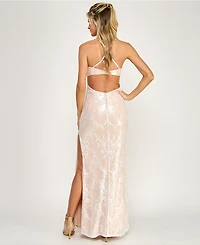 Emerald Sundae Juniors' Sweetheart-Neck Sequin Lace Gown