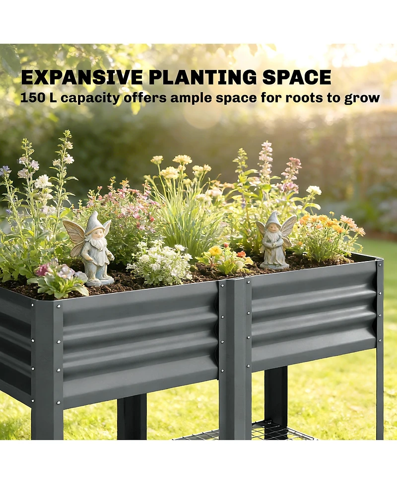 Outsunny Raised Garden Bed with Storage Shelf 31.5" High,