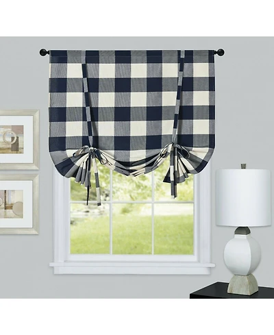 Kate Aurora Country Farmhouse Rod Pocket Buffalo Plaid Gingham Tie Up Window Curtain Panel