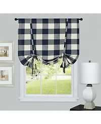 Kate Aurora Country Farmhouse Rod Pocket Buffalo Plaid Gingham Tie Up Window Curtain Panel