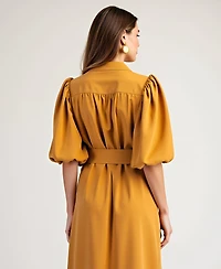 Modenaire Women's Belted Puff Sleeve Midi Dress