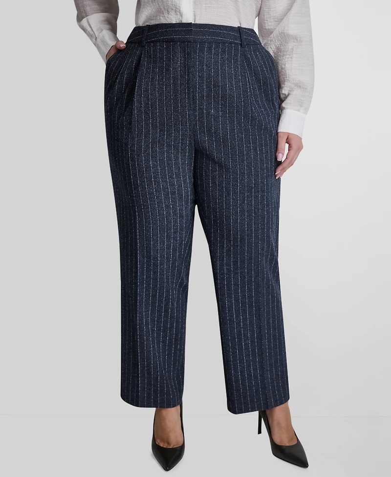 Dkny Plus Mid-Rise Pinstripe Pleated Trouser