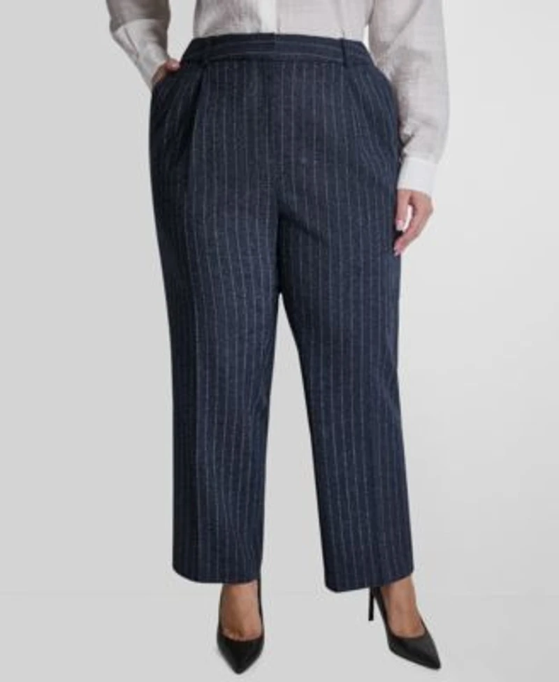Dkny Boucle Pinstripe Oversized One Button Blazer Pleated Trouser