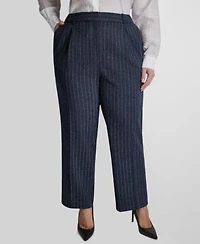 Dkny Boucle Pinstripe Oversized One Button Blazer Pleated Trouser