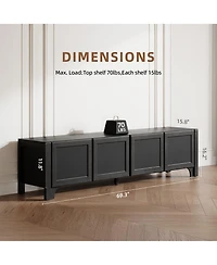 Sugift Modern Tv Media Console with Leather-Wrapped Doors and Cabinet Storage