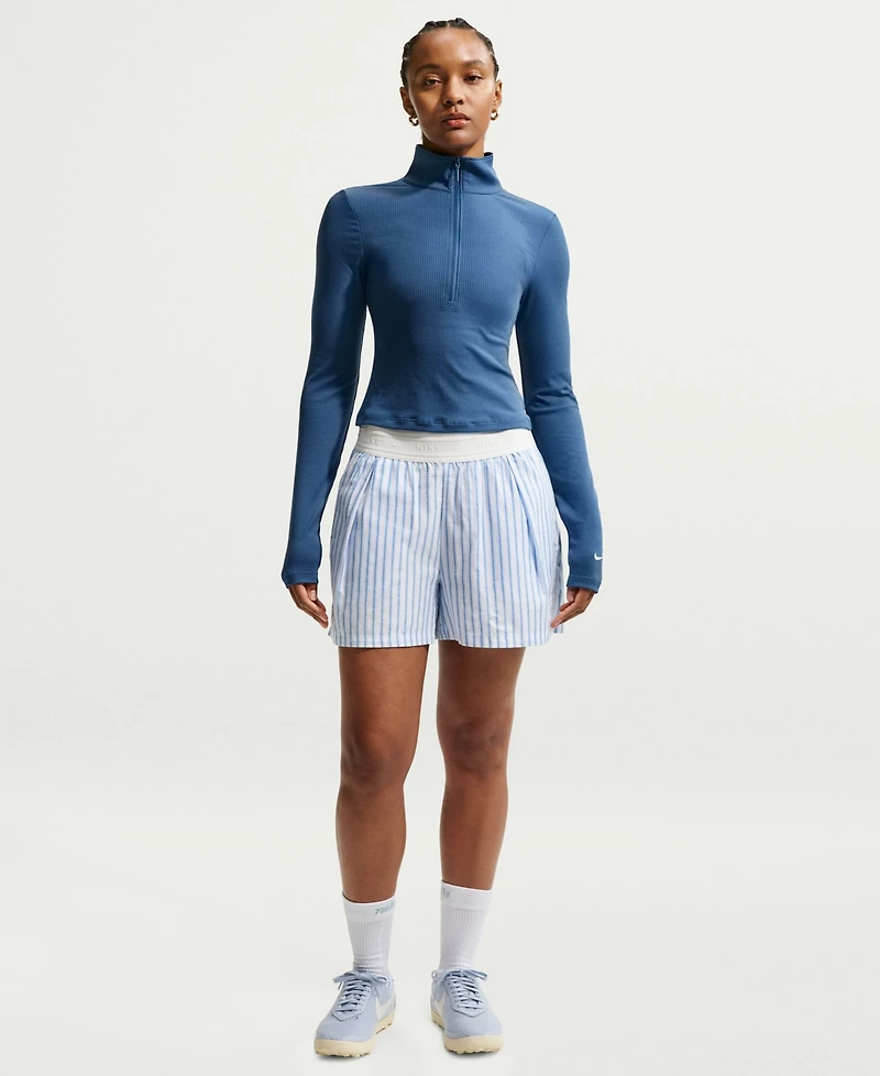 Nike Women's Sportswear Ribbed Quarter-Zip Long-Sleeve Top
