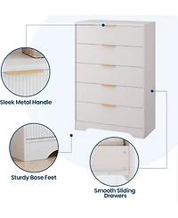 gaomon Dresser for Bedroom with 5 Drawers, Wave Fluted Modern Chest of Tall Wood Storage Organizer Nursery, Hallway, Living Room