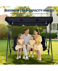 gaomon 3-Seat Patio Swing Chair with Adjustable Canopy and Thick Waterproof Cushions, Outdoor Steel Frame Porch Swing for Garden, Lawn, Backyard