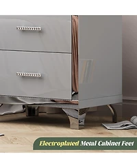 Rainsken High Gloss Mirrored Nightstand, Modern Wood End Table with 2 Drawers and Metal Handle, Bedside End Table for Bedroom