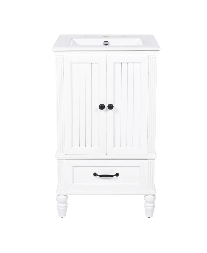 Sillysis Bathroom Vanity with Sink, Cabinet with Doors and Drawer, Magnetic Door and Adjustable Feet for Small Bathrooms