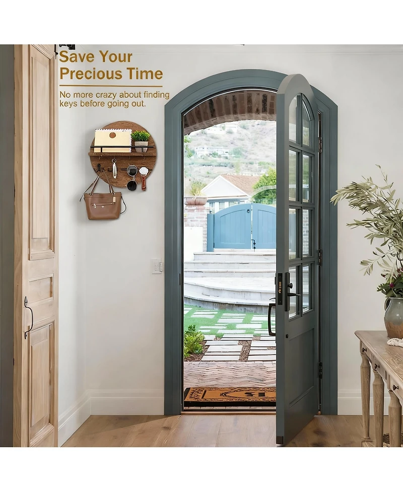 Yigii Home Decor, Wall Decorative Key & Mail Holder with Hooks, Shelf, and Organizer