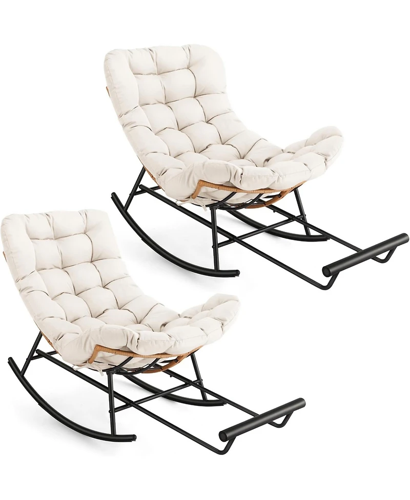 gaomon 2PCS Papasan Rocking Chair with Foot Rest