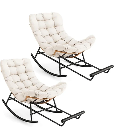 gaomon 2PCS Papasan Rocking Chair with Foot Rest