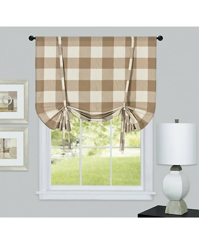 Kate Aurora Country Farmhouse Rod Pocket Buffalo Plaid Gingham Tie Up Window Curtain Panel