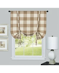 Kate Aurora Country Farmhouse Rod Pocket Buffalo Plaid Gingham Tie Up Window Curtain Panel
