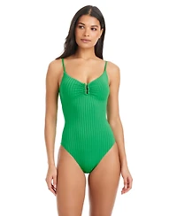 Sanctuary Women's Refresh Ribbed V-Neck One-Piece Swimsuit