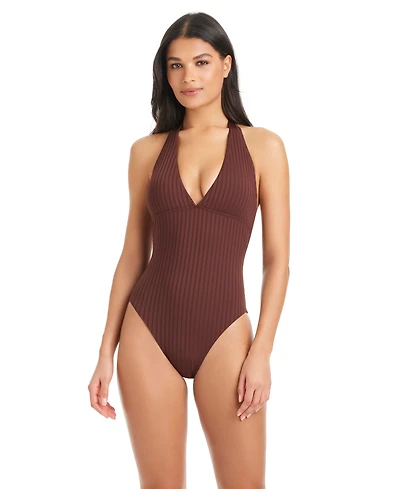 Sanctuary Women's Refresh Ribbed V-Neck One-Piece Swimsuit