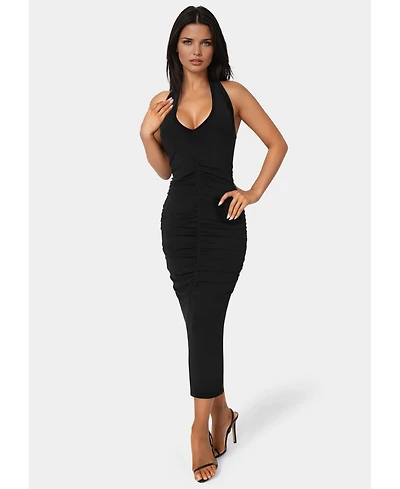 Bebe Women's Slinky Shirred Halter Maxi Dress