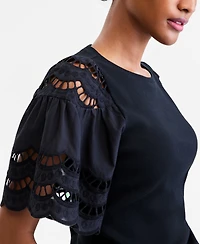 On 34th Women's Eyelet Puff Sleeve Ribbed Knit Top, Macy's Exclusive