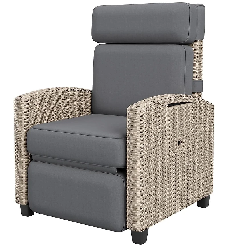 gaomon Rattan Recliner Chair Single Sofa with Thick Cushions and Frame for Deck Porch Poolside Garden Patio Lounge