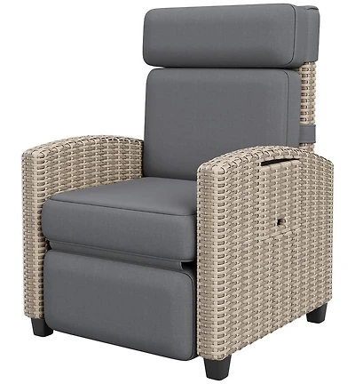 gaomon Rattan Recliner Chair Single Sofa with Thick Cushions and Frame for Deck Porch Poolside Garden Patio Lounge