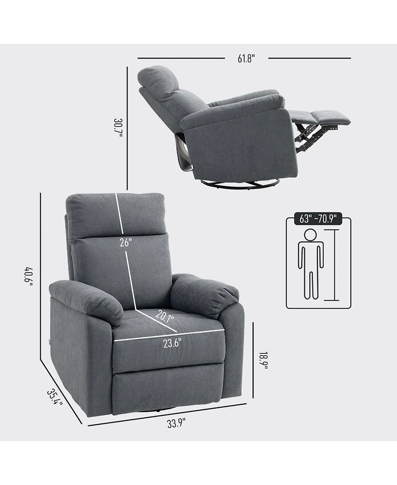 Homcom Wide Swivel Rocker Recliner, Overstuffed Reclining Sofa