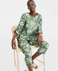 Charter Club Womens 100 Linen Roll Tab Top Cropped Pull On Pants Macys Exclusive