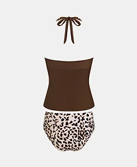 Cupshe Women's V-Neck Halter Tie Tankini Set with Full Coverage