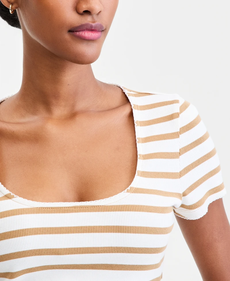 On 34th Women's Scoop-Neck Rib Contrast-Stitch Top, Macy's Exclusive
