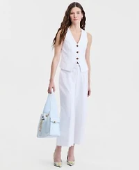On 34th Womens V Neck Button Front Vest High Rise Cropped Wide Leg Pants Macys Exclusive