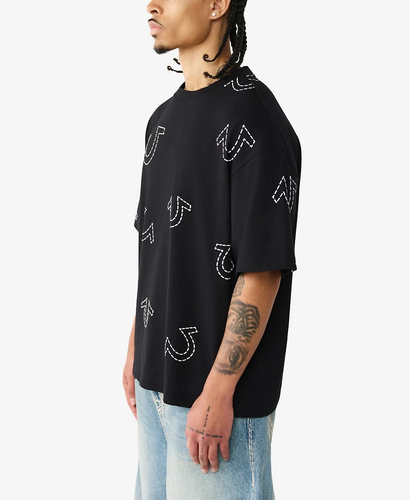 True Religion Men's Short-Sleeve Horseshoe Print Oversized T-Shirt