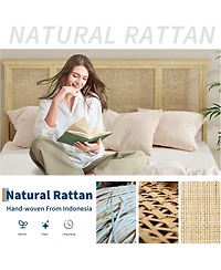 gaomon Bed Frame with Rattan Headboard, Sturdy Metal Base, Boho-Style Cane Support, No Box Spring Required, Wood Metal Platform Beds