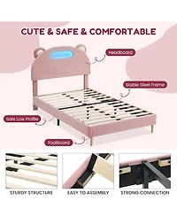 Gaomon Bed Frame with Led Lights, Upholstered Platform Bed with Headboard & Wooden Slats Support, Noise-Free, No Box Spring Needed