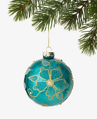 Holiday Lane Enchanted Forest Ball With Flower Ornament, Macy's Exclusive