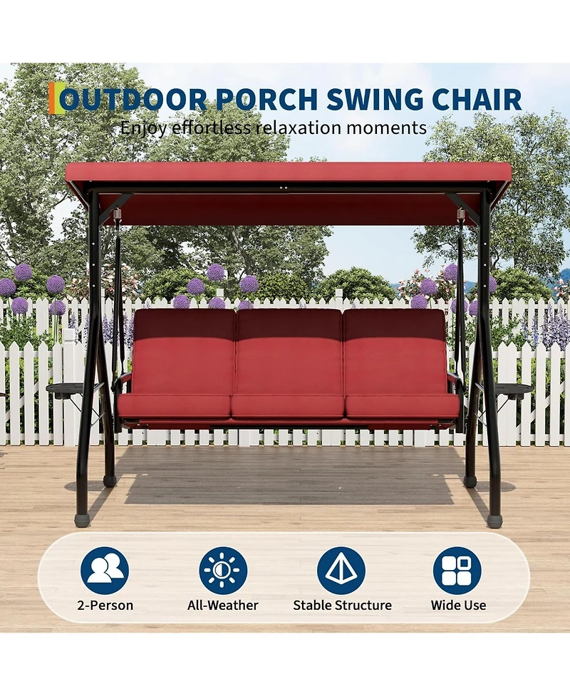 gaomon 3 Seat Outdoor Porch Swing, 2-in-1 Patio Swing Chair with Thickened Removable Cushions