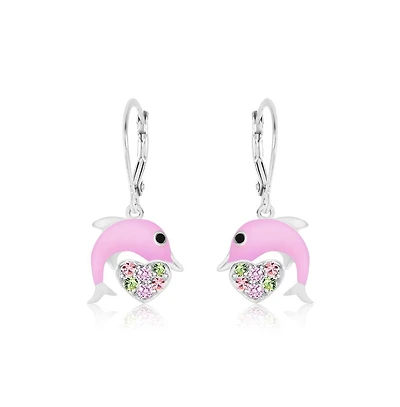 Chanteur Girls Dolphin Hypoallergenic Heart Earrings with Sterling Silver Leverbacks