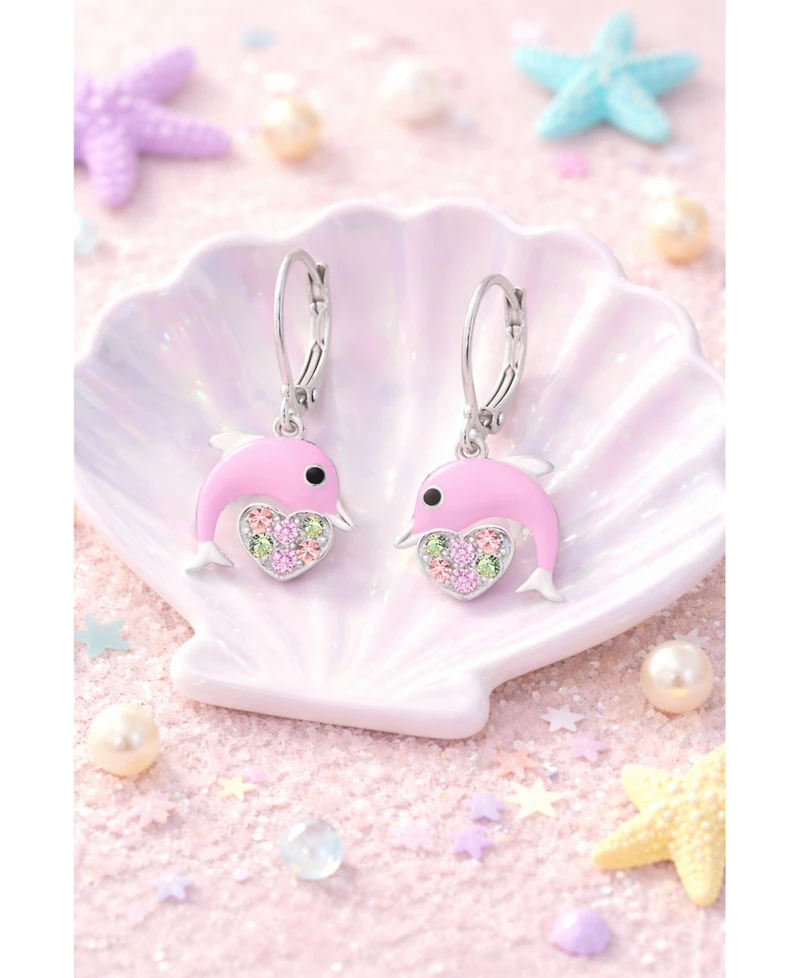 Chanteur Girls Dolphin Hypoallergenic Heart Earrings with Sterling Silver Leverbacks