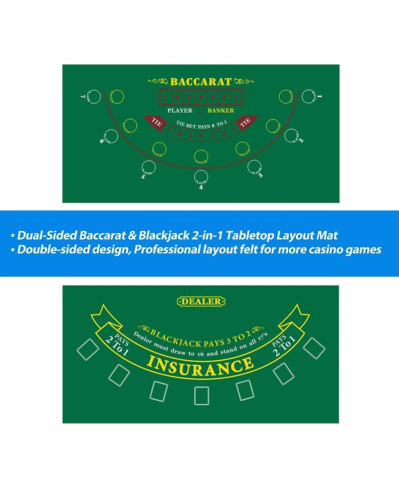 Gse Games & Sports Expert Las Vegas Style Casino Black Jack and Roulette Layout Mat with Instructions Strategy Chart
