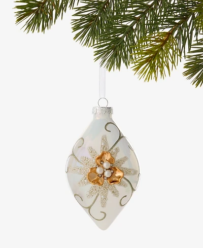 Holiday Lane Jeweled Classics Finial Ball with Gem, Bead Flower Design Ornament, Macy's Exclusive