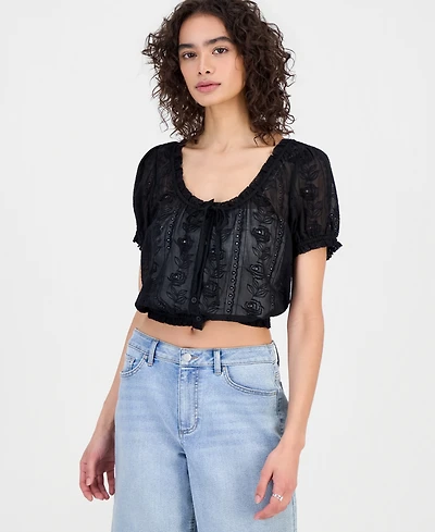 And Now This Women's Cotton Embroidered Cropped Blouse, Macy's Exclusive