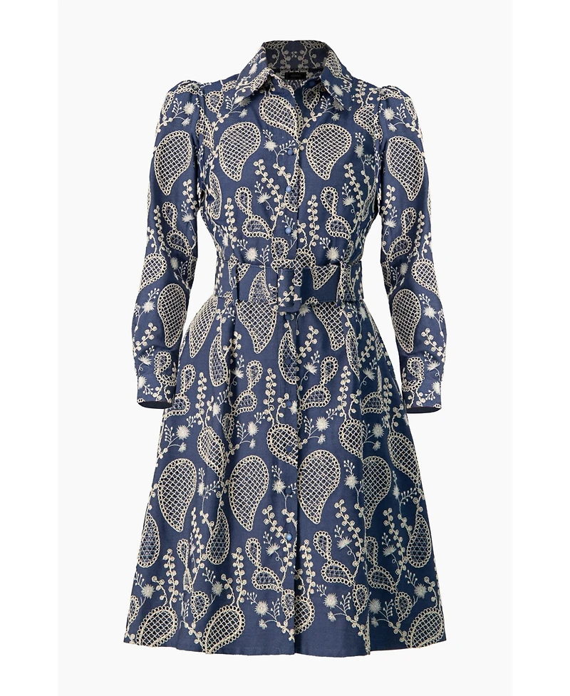 Ivonne Women's Long Sleeve A-Line Dress with Floral Embroidery