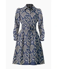 Ivonne Women's Long Sleeve A-Line Dress with Floral Embroidery