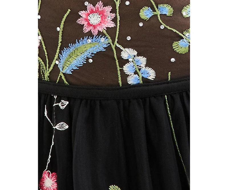 City Studios Juniors' Floral Embroidered Mesh Gown, Created for Macy's