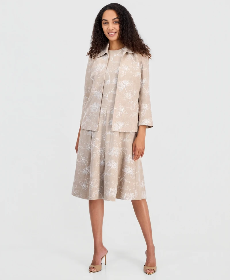 Kasper Petite Floral Embroidery Wing Collar Jacket