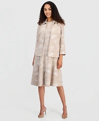 Kasper Petite Floral Embroidery Wing Collar Jacket