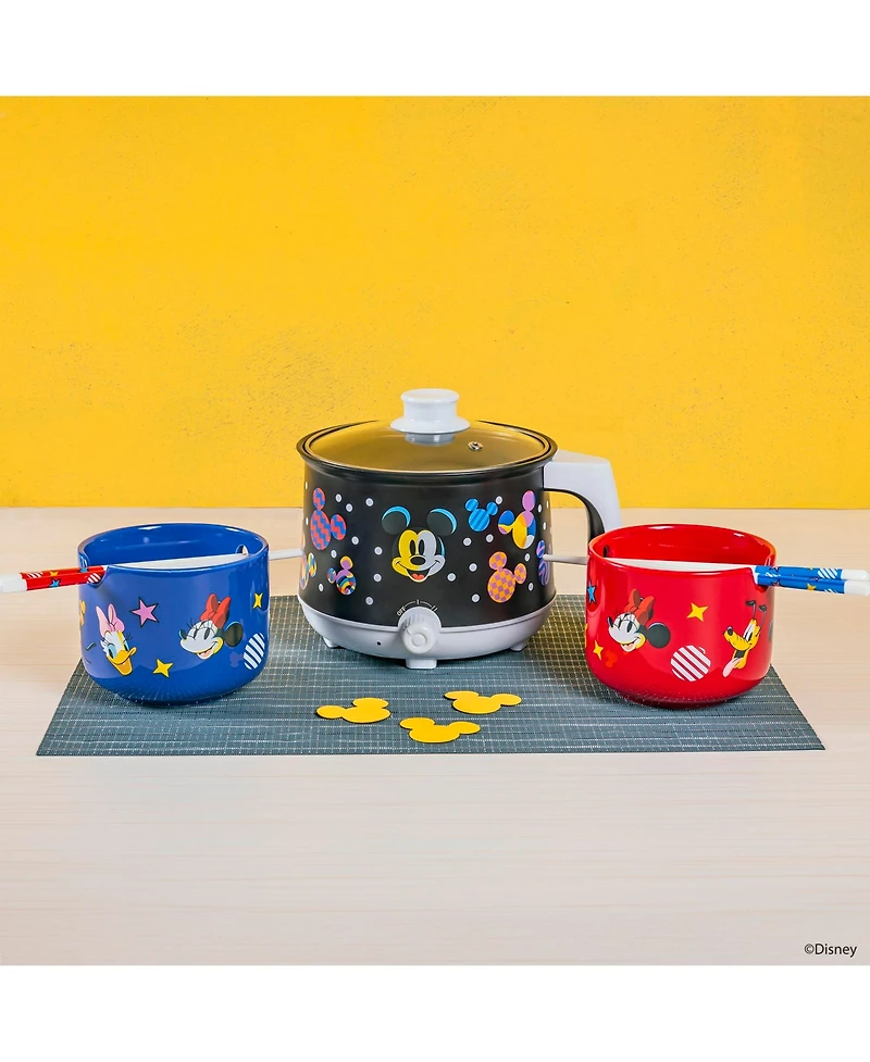 Uncanny Brands Disney Mickey Mouse Hot Pot with Ramen Bowls - Cook with Your Favorite Disney Character