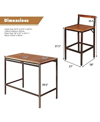 Gymax 3PCS Patio Bar Set Dining Set Outdoor Furniture Set w/ Wooden Tabletop